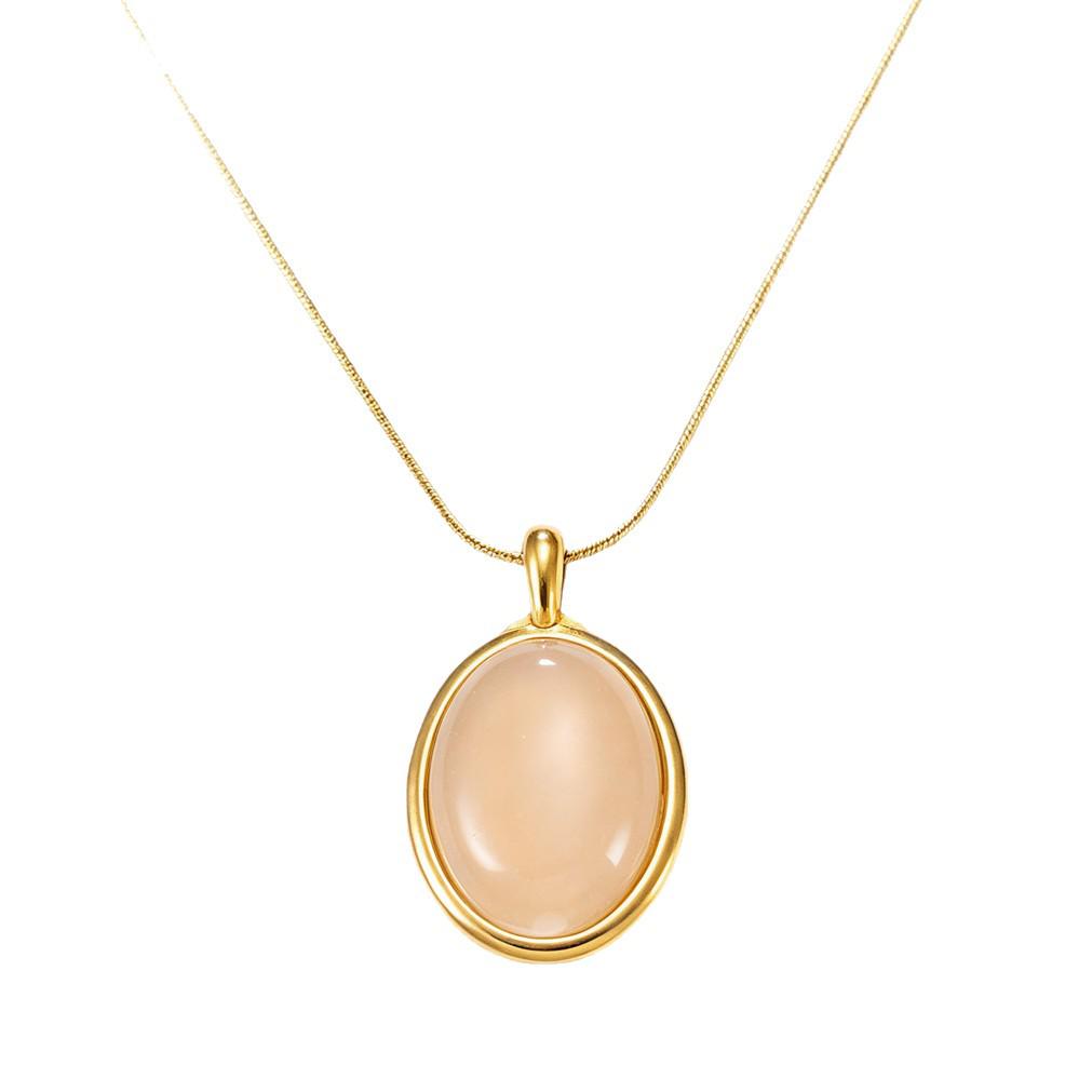 French Retro Light Luxury Oval Chalcedony Necklace In Stainless Steel
