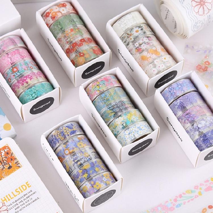 5Rolls Flower Tape 15mmX2M Water Resistant PET Tape Scrapbooking Decorative Tape for Craft Journal Photo Album
