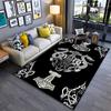 Area Rug, Norse Viking Mjolnir Hammer Celtic Knot Dragon White Black Print, Man Cave Decor, Non-Slip Mat