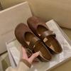 Retro velvet~ leather flat-bottomed Mary Jane shoes for women's 2025 autumn new fashionable round head belt buckle light mouth single shoes