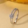 Luxury Double Row Zirconia Four-Leaf Clover Silver-Plated Adjustable Ring