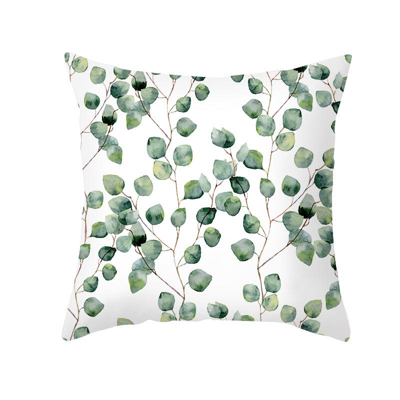 Summer Small Fresh Green Plant Print Pillowcase Peach Skin Green Leaf Home Sofa Pillowcase Bedroom Cushion