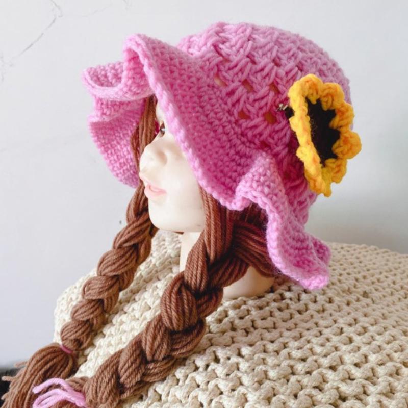 Winter Warm Girls Baby Cute Handmade Twist Ear Protection Wool Hat Children Children Clothing Headwear Cap 2-4Y
