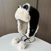Cute Brown Leather Bear Ears Lei Feng Hat Women's Winter Warm Ear Protection Flying Hat Versatile Velvet Ski Hat