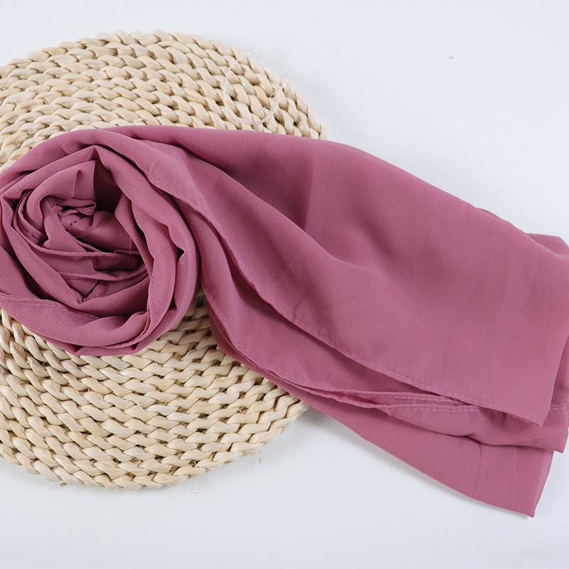 Damen einfarbiger Perlen-Chiffon-Bubbleschal, langer Seiden-Kopfschal, 70x180cm, nahöstlicher Stil