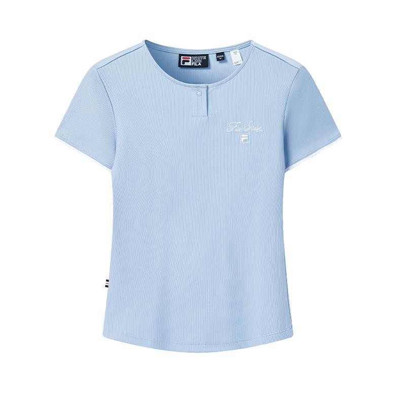 FILA Heritage Slim Fit Henley Simple Versatile Casual T-Shirt Women tops F11W638108FLB M