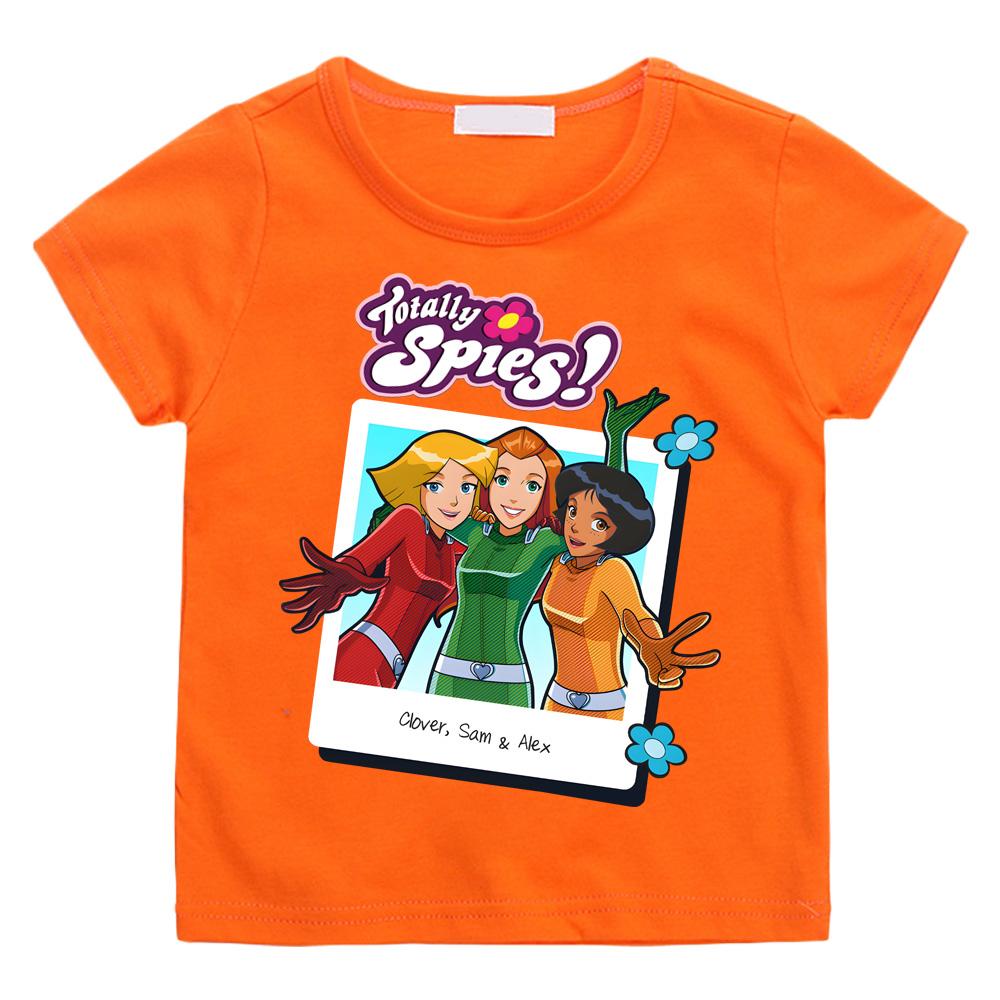 

Totally Spies Фоторамка Групповое фото Футболки Мультяшный принт Хлопковая футболка Детская Мультяшная Футболка для мальчиков и девочек 2T оранжевый