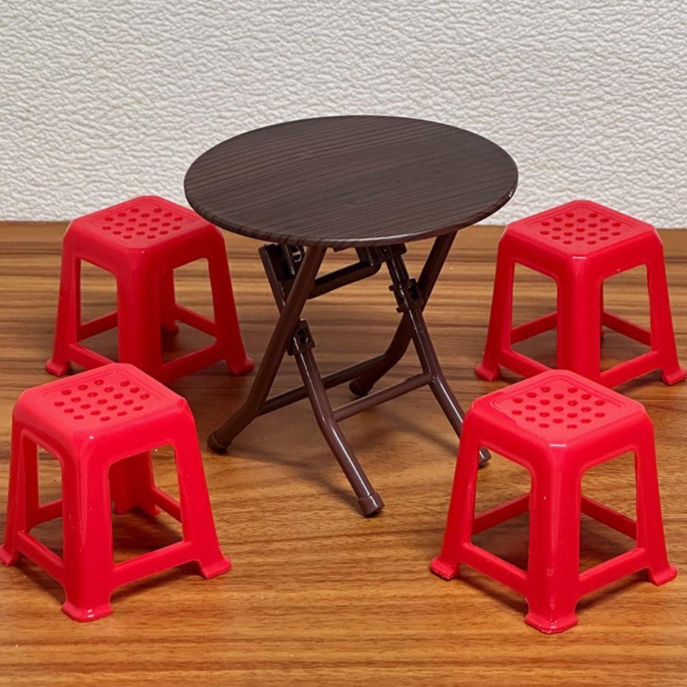 

Scene Model Miniature Dining Table Mini Stool Dollhouse Small Chair Home Decor Round set
