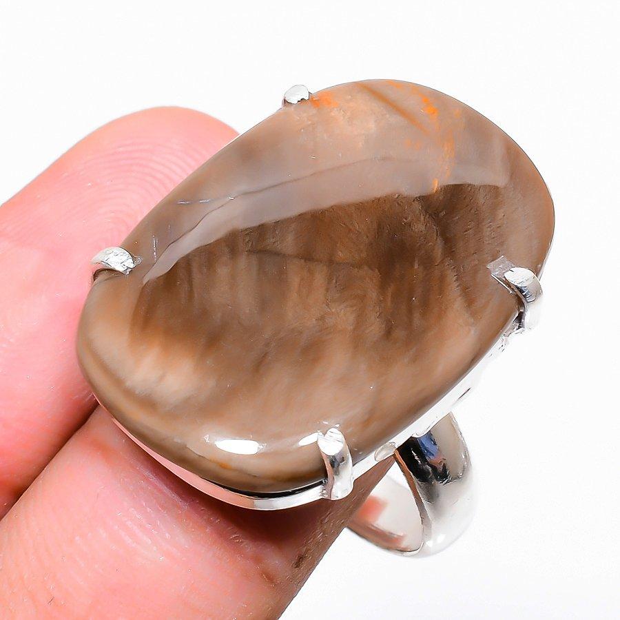 

Этническое ювелирное кольцо ручной работы с кремневым камнем, размер 9SR-3784