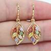 Charm Gold Color Metal Geometry Oval Leaf Red Green White Stone Flower Hollow Dangle Earrings for Women Jewelry