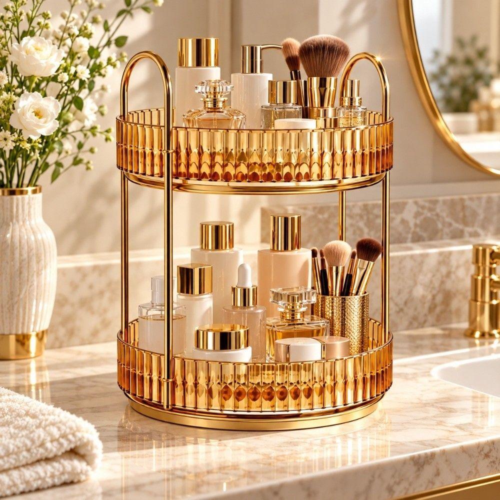 360 Degree Rotating Storage Shelf Multi Tier Skincare Organizer Vanity Desk Countertop