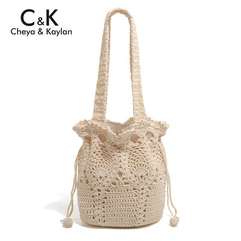 

Wind Beach Artistic Casual Woven Bag Female Vacation Empty Hand Beige White