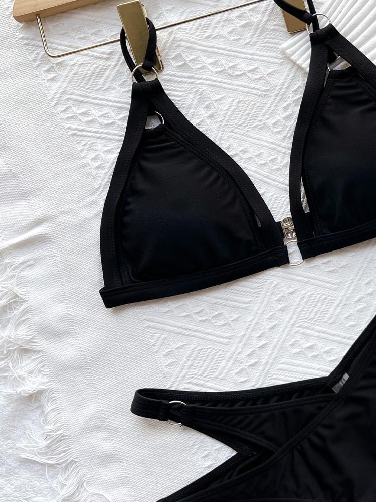 2025 Sexy Solid Strapped Bikini High Cut Push UP Hollow Swimsuit Women Swimwear Biquinis Backless Beach Bathing Suit