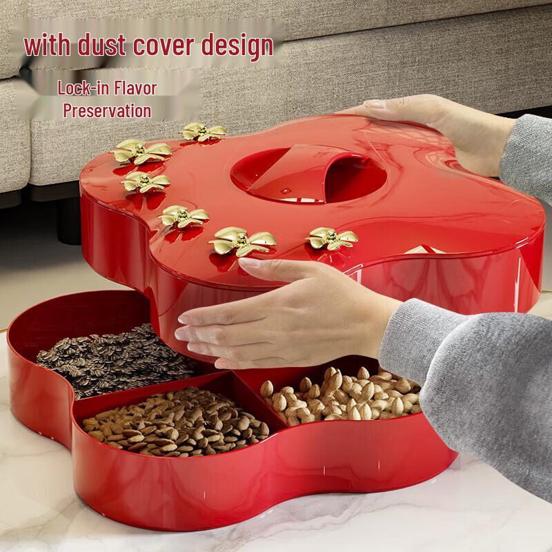 Ningzhao Scalloped Four-Compartment Dry Fruit Plate with Dust Cover