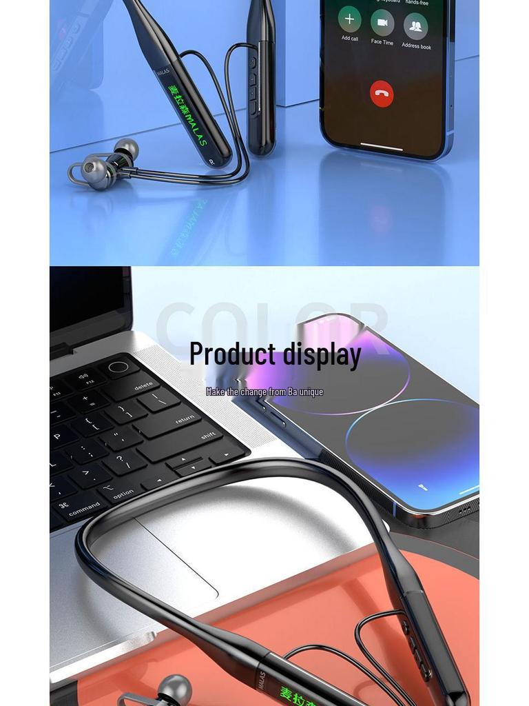 Premium Neckband Wireless Bluetooth Headset: Ultra-Long Battery, High-End Sound, Noise Cancelling In-Ear Sport Earbuds