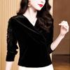 Elegant Cross V-Neck Lace Beaded Black Velvet Top