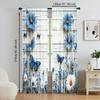 Set Of 2 Rustic Versatile Polyester Transparent Curtains Home Decoration Blue Butterfly Daisy Use Bedrooms Curtain Perfect For Bedroom