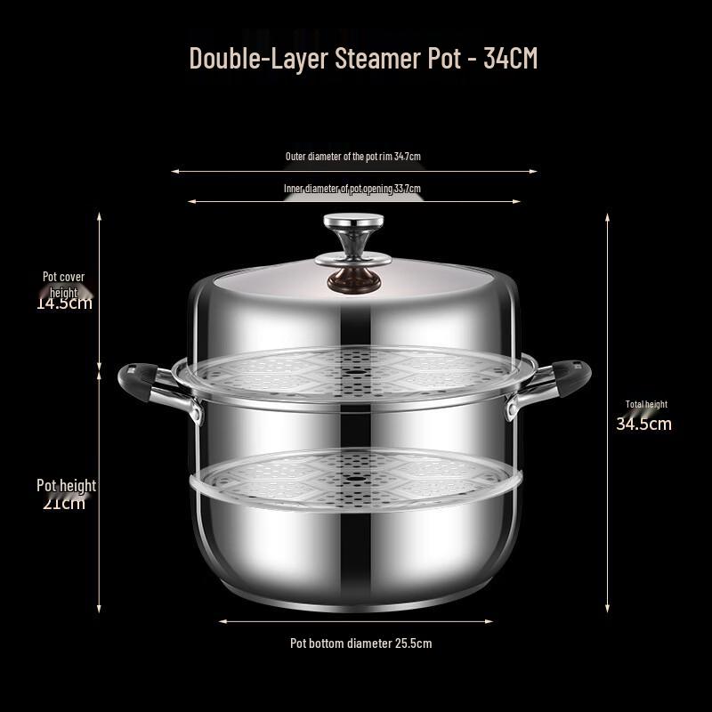Large Capacity 2-Layer Stainless Steel Steamer Pot