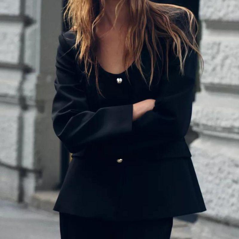 Spring New Women's Clothing Long Sleeves round Neck Suit Outwear 9083580 High Waist Flared Pants 9084580