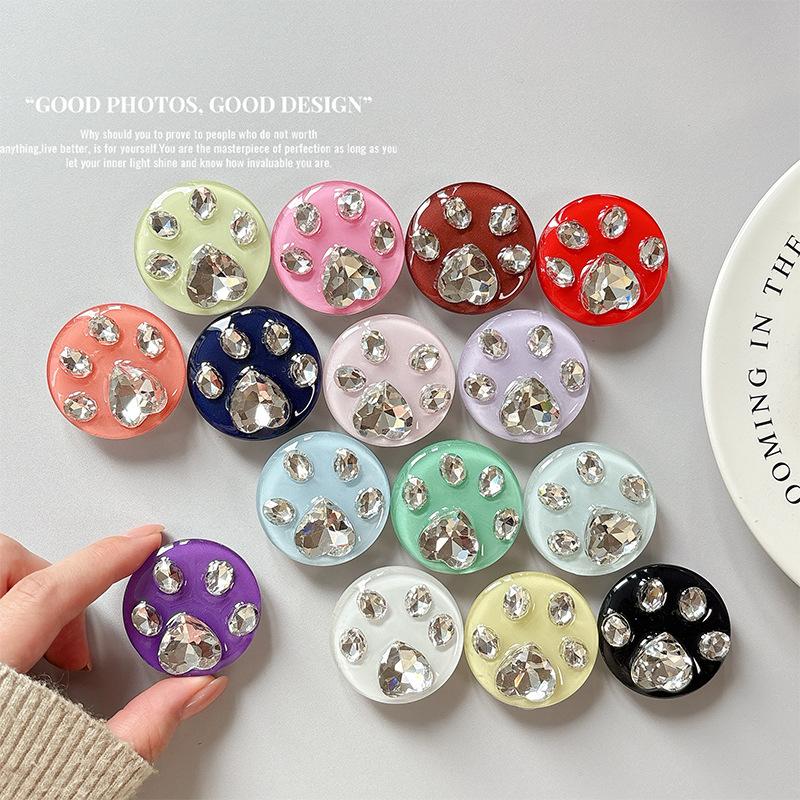 Rhinestone Cat Claw Solid Color Ring Round Telescopic Mobile Phone Airbag Bracket Paste Niche Girl Decoration