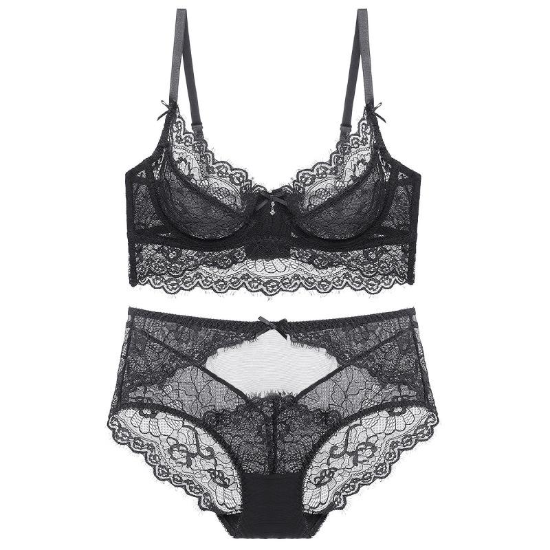 Sexy Lace Bra Set Women Thin See Through Lingerie Brief Set Elegant See Through Underwear Bra and Panty Set