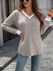 Women's Long Sleeve Knit Top V Neck Casual Chic Contrast Color Ribbed Knit Blouse