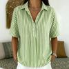 Women Striped Collared Button Down Short Sleeve Loose Fit Casual Top Lightweight Blouse for Everyday Wear Office School Travel