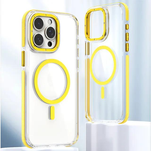 Für iPhone 15 14 13 12 11 Plus Pro Max Hülle Farbiger Rand Magnetische Magsafe Kabellose Ladeabdeckung Transparente Hülle Sturzsicher Fundas