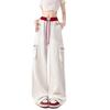Women's Wide-Leg Cargo Jazz Sweatpants with Pockets - White & Gray, Autumn 2025