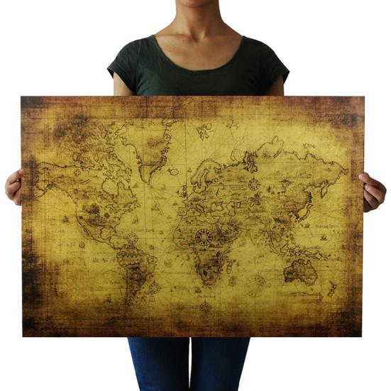 Vintage Style Retro Kraft Paper Poster Globe World Map Bar Cafe Pub Wall Decor