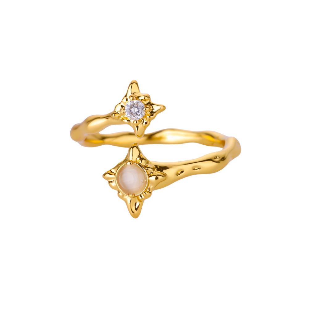 Zircon Flower Rings For Women Gold Double Flower Adjustable Stainless Steel Ring Wedding Party Christmas Jewelry Gift