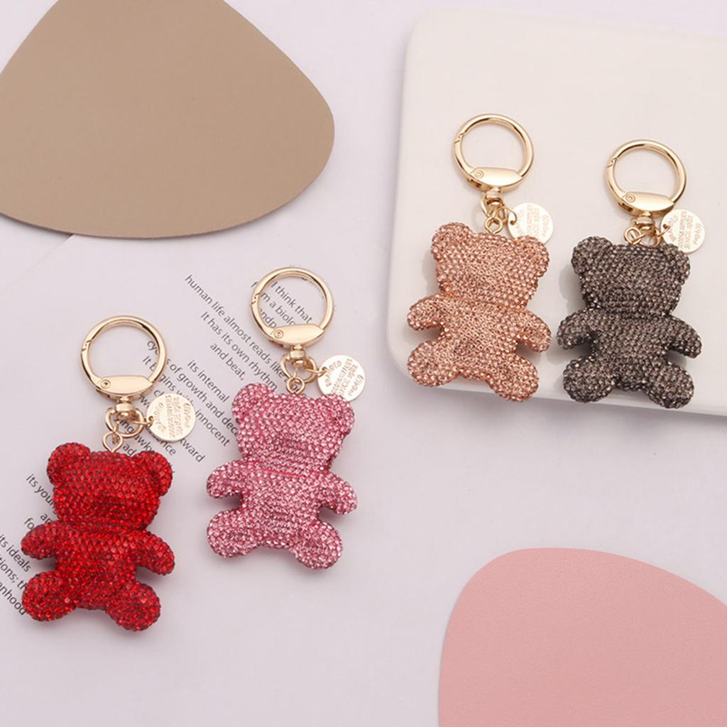 Cartoon Bear Keychain Pendant Cute Rhinestone Bear Keyring Charm Decorations Bag Keyring Hanging Ornament Car Keys Ring
