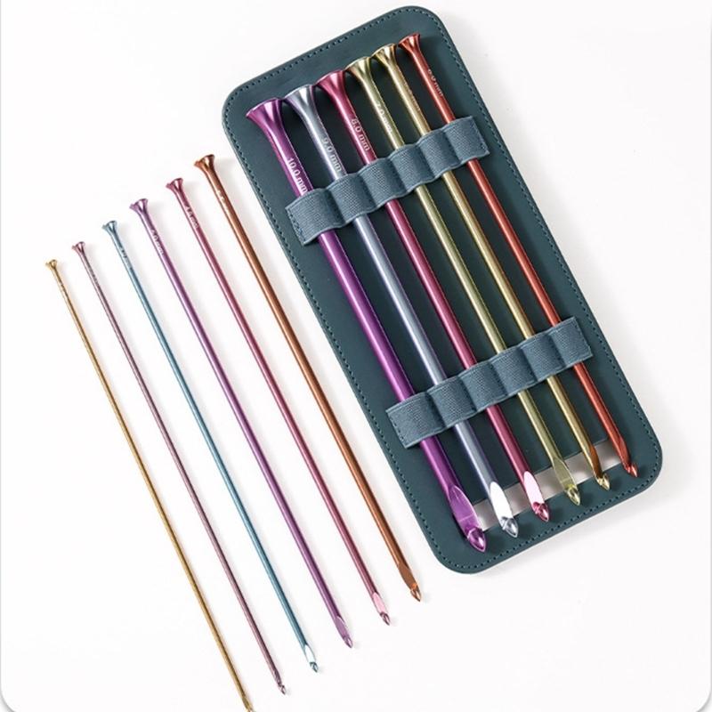 6Pcs Colorful Aluminum Knitting Needle 5.0mm-10mm Afghan Tunisian Crochet Hook For Sweater Scarf Bag Yarn Crafting
