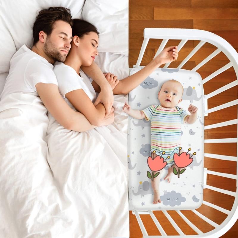 Set mit 2 Stück Baby-Spannbettlaken Kinderbettbezug Einfarbig/Cartoon-Druck Stubenwagen-Laken Matratzenbezug Elastisch Abnehmbarer Bezug