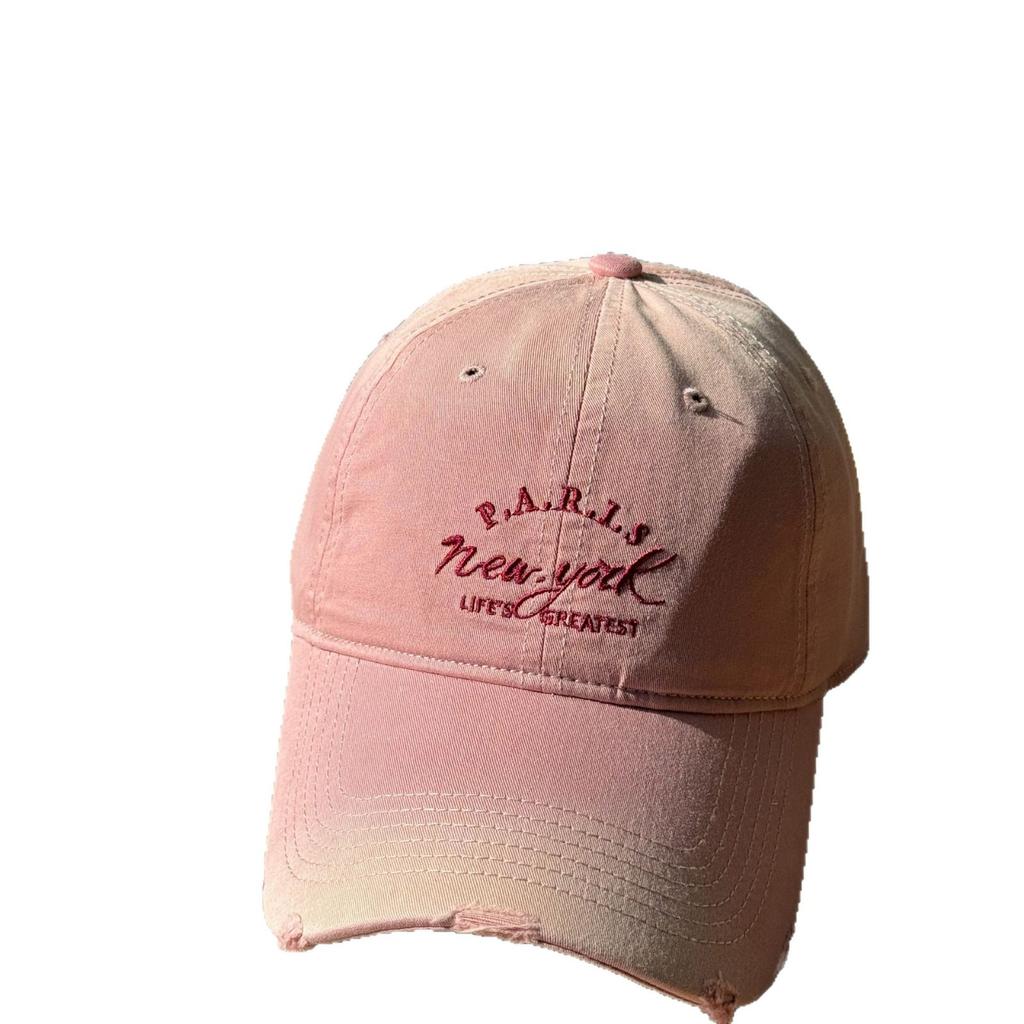 New letter-embroidered soft-top baseball cap for women, wide brim, makes the face appear smaller, duckbill cap for large head sizes