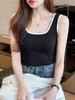Trendy Square Neck Color Block Camisole with Chest Pads - Summer Hot Item for Inner & Outer Wear
