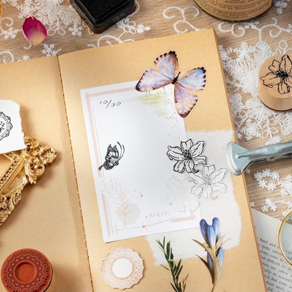 Butterfly Flower Themed Cylindrical Stamp 3 Options Petal Lace Stamp Handbook Craft