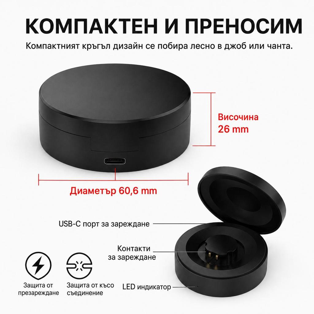 Custodia di Ricarica Portatile da Viaggio per RingConn Smart Ring GEN 1/2/2 Air, Base di Ricarica Wireless con Porta Type-C, Compatibile con Taglie 6-14# (5V)