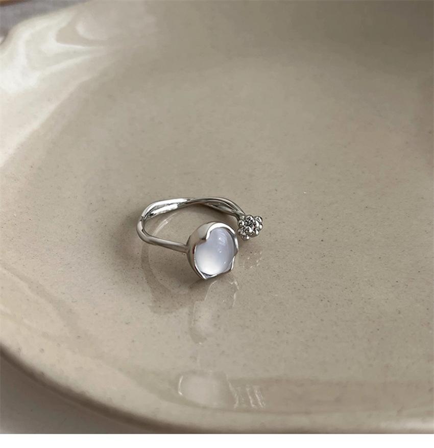 Adjustable Open Flower Ring Delicate Floral Tail Ring With Double Layer Texture And White Chalcedony opening adjustable
