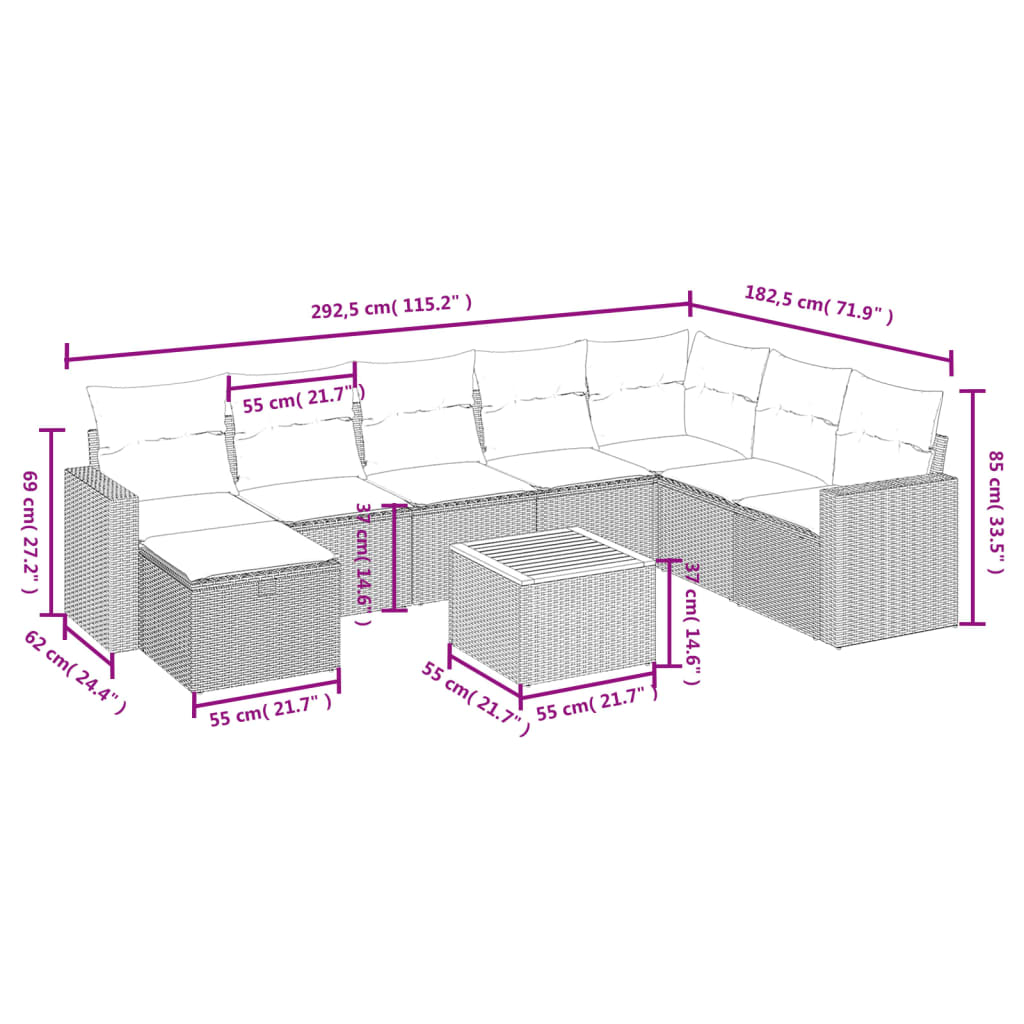 9 piece Garden Sofa Set with Cushions Black Poly Rattan
