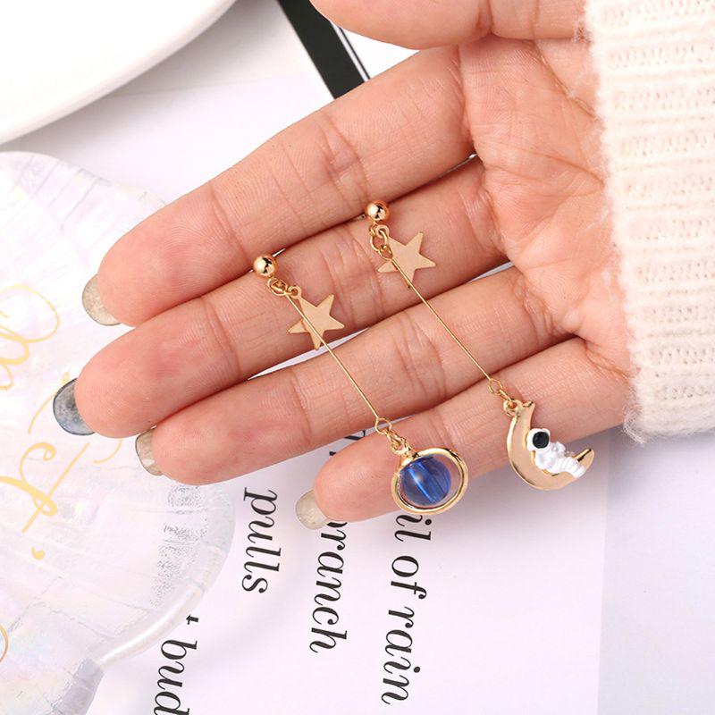 Chic Asymmetric Ear Studs Niche Moon Planet Astronaut Dangle Earrings Gift for Anniversary Birthday Graduation Christmas