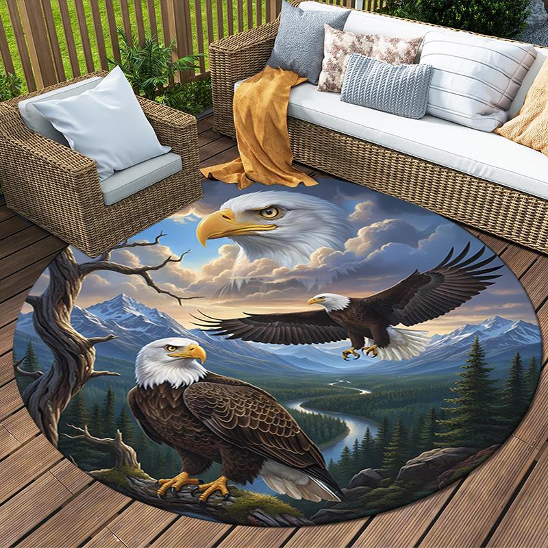 Eagle Bear Round Area Rug,Carpet Rug for Living Room Bedroom Sofa Playroom Decor,Non-slip Floor Mat