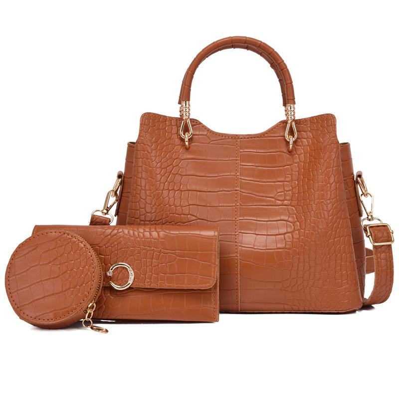New crocodile pattern women's bag retro handbag mother and child bag splicing shoulder messenger bag premium round wallet