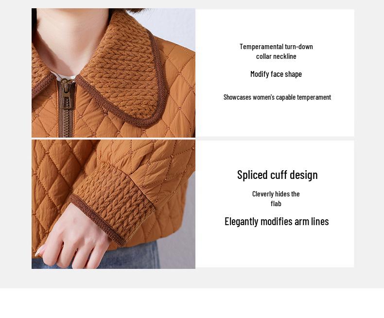 Women's Short Quilted Diamond Cotton Jacket - 2024 Autumn/Winter Casual Loose Fit for Middle-Aged Women