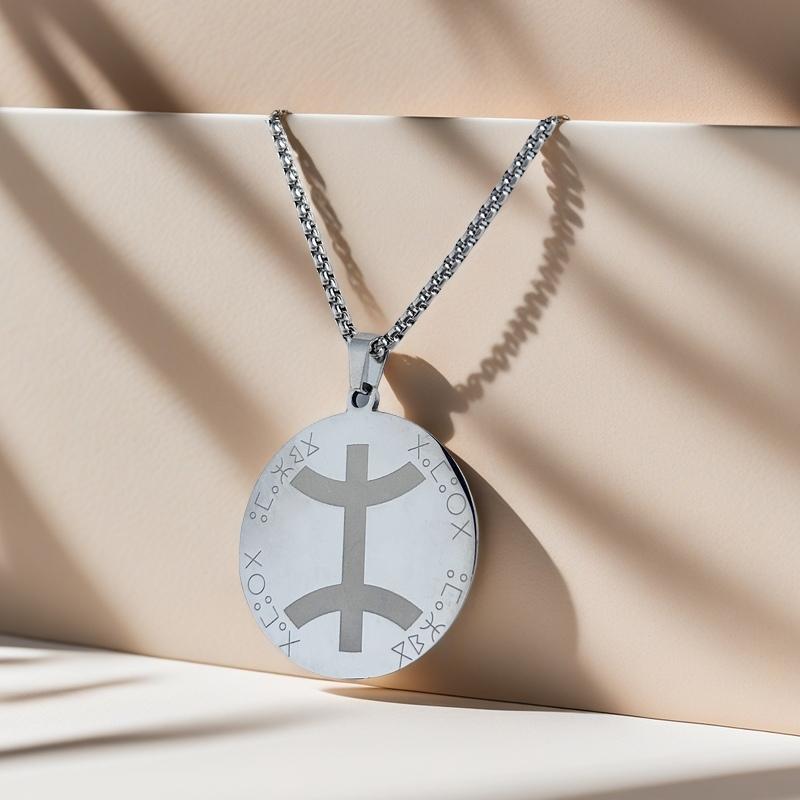 A stainless steel round Berber pendant necklace, a fashion accessory, creative gift for men and women, a necklace pendant for friends