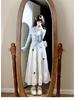 French Blue Long-Sleeve Spring Dress for Women 2025 - Small Sizes Available