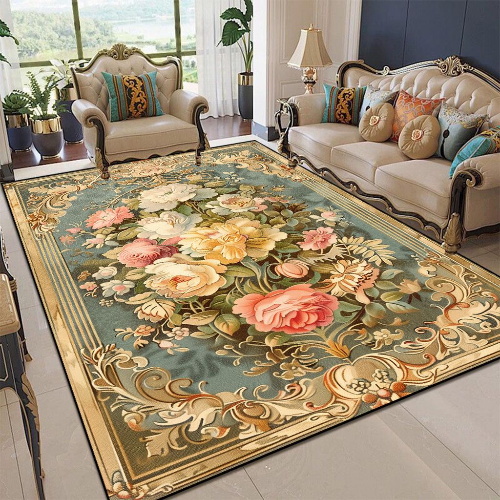 European Carpets Living Room Pastoral Flower Home Rug Large Bedroom Luxury Pattern Floor Mat Washable Non-slip Entryway Door Mat