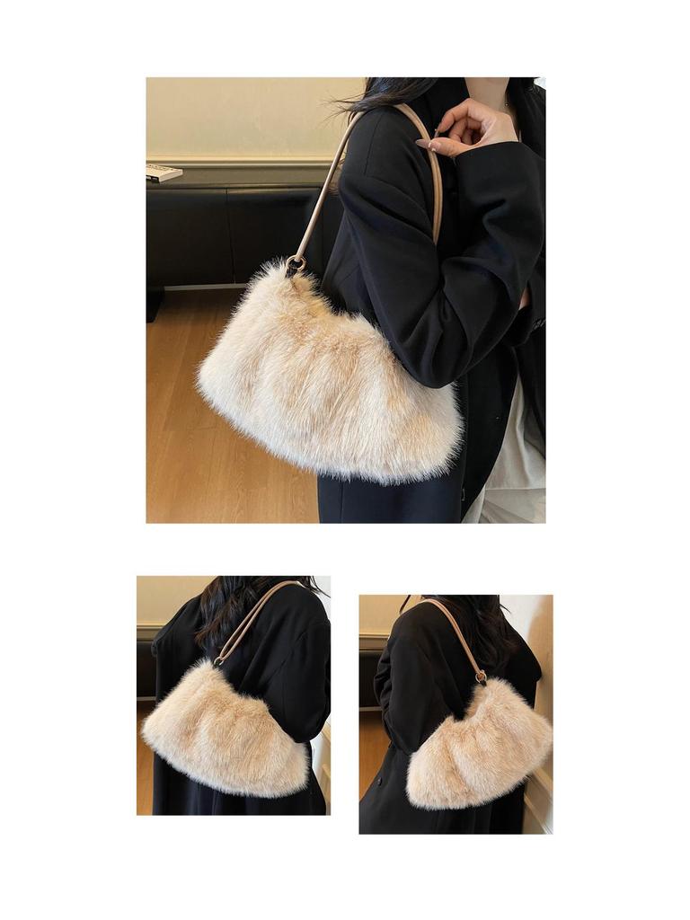 Women's Large Capacity Plush Shoulder Bag - Furry Handbag for Autumn/Winter