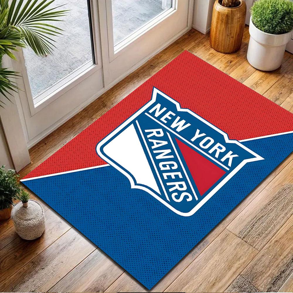 New York Rangers Logo Rug Patterned Carpet, Non Slip Mat Suitable for Living Room and Bedroom Sofas