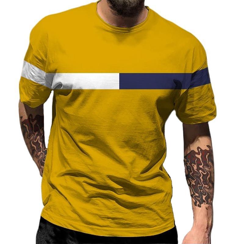 

Чоловіча однотонна смугаста футболка, літня повсякденна вулична футболка з круглим вирізом та 3D-принтом, з коротким рукавом 2XL